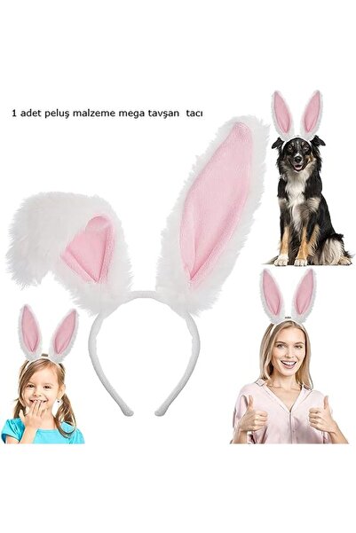 partidolu Mega Peluş Esnek Tavşan Tacı Yetişkin Çocuk Uyumlu 1 Adet Beyaz Ren...