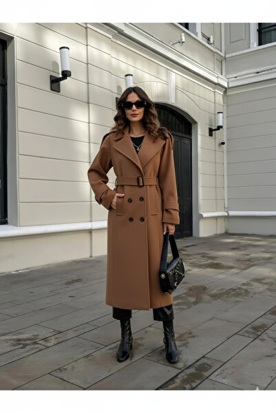 My Blog Palton cu curea cu epoleți maro -