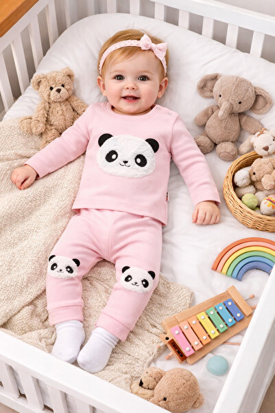 Mora Baby Kids Panda Embroidered 2-Piece Baby Tracksuit Set |   Combed Cotton...