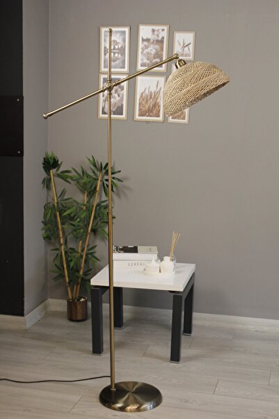 Bamyum Bohem Recycle İplik Jüt El Yapımı Alaca Ekru Makas Gövde Lambader Hare...