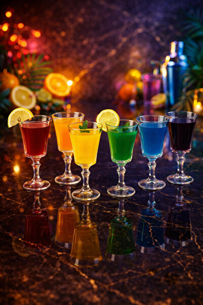 YzHome 6 Kişilik Cam Ayaklı Kahve Yanı Bardağı Meşrubat Kokteyl Bardak 180ml