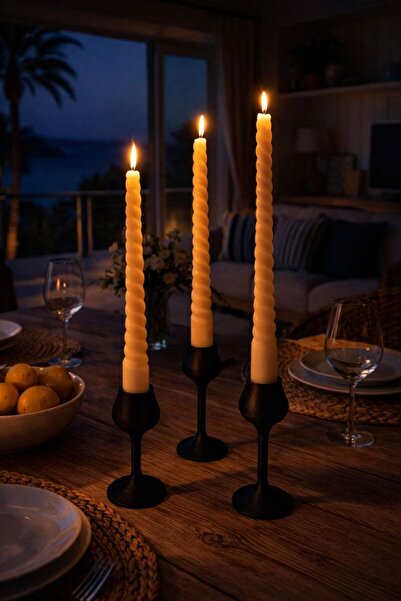 BlueDaisyCandle 3 lü BEYAZ BURGULU Şamdan Mumu 30 CM , Guava kokulu, mum , ev dekor , hediye