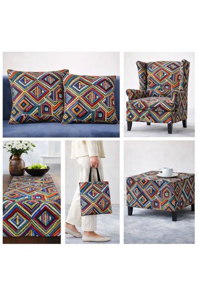 Eys Renkli kilim desenli dijital baskılı döşemelik kumaş