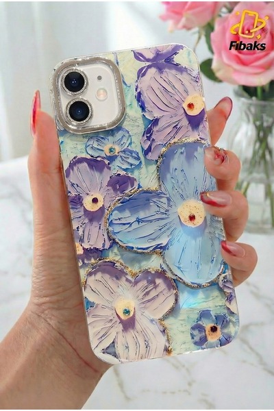 Fibaks İphone 11 Kılıf Renk Değiştiren Taşlı Kamera Lens Korumalı Mavi Çiçek ...