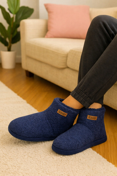 fluffy حذاء رجالي منزلي - ملابس تريكو، صوف، قطيفة داخلية، نعل سميك وغير قابل ...