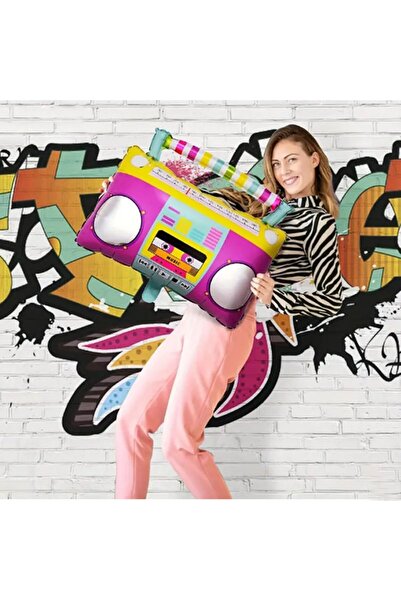 partidolu Retro Disko 80 Ler 90 Lar Party Teyp Radyo Şekilli Folyo Balon 59x5...