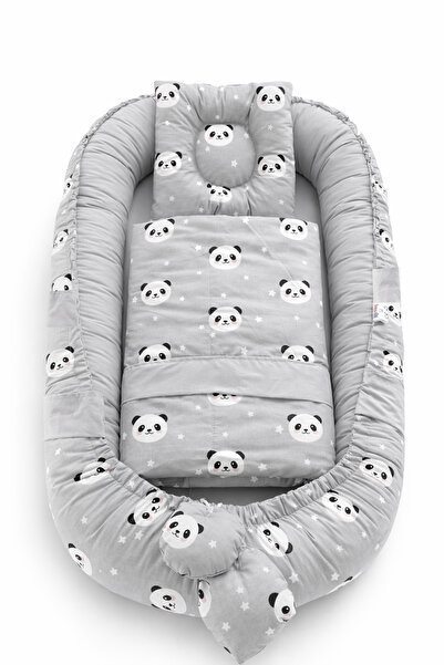 Jaju Baby Babynest Gri Panda Ve Battaniye Yastık 3 Parça Set Lüx Tasarım Nest...