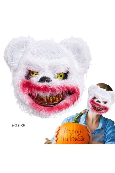 partidolu Halloween Plastik Üzeri Peluş Kanlı Katil Ayı Maskesi Beyaz Renk 1 ...