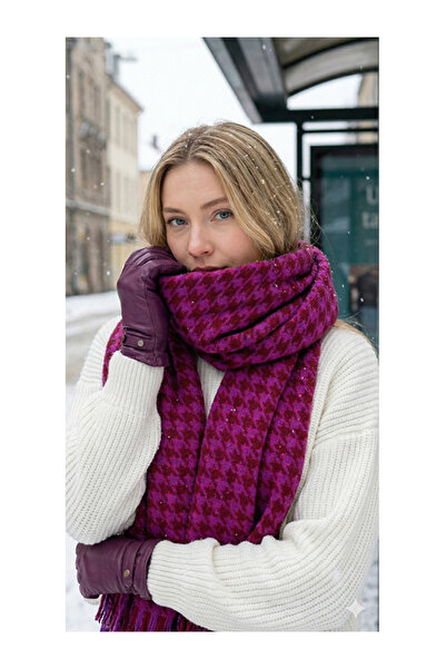 Namaste Vintage Acrylic Scarf with Houndstooth Pattern Purple (45 X 180 cm)