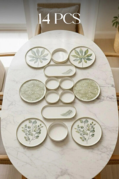 Kitchen Life Fall Leaf Stackable Ceramic Breakfast Serving Set 14 Pieces