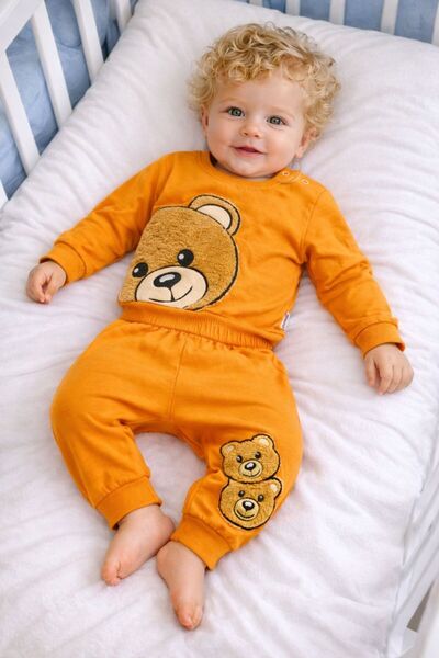 Mora Bear Embroidered Baby Boy Top and Bottom Set