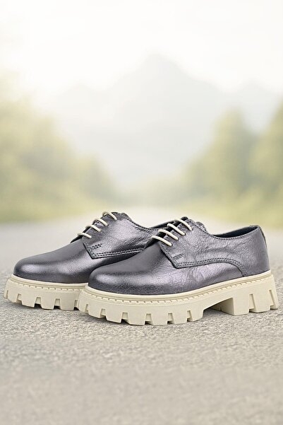 Rakerplus Platinum Genuine Leather Lace-Up Girl's Oxford School Shoes