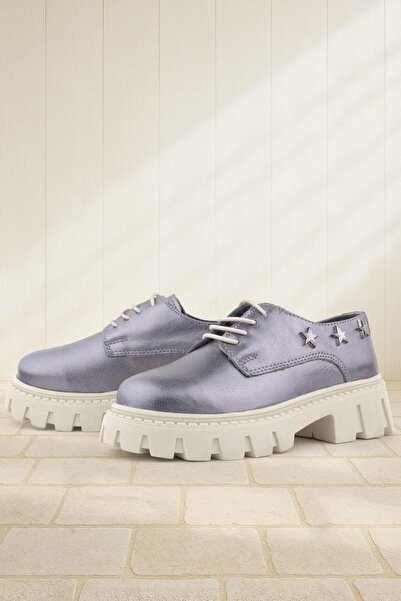 Rakerplus Платинові шкіряні черевики з шнурівкою та зірками для дівчаток Oxford