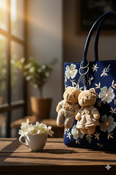 Şirin Çift Peluş Ayıcık Anahtarlık – Sevimli Tulumlu ve Elbiseli Teddy Bear