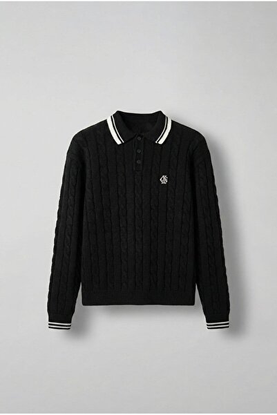 ablukaonline Pulover pentru bărbați, oversize, cu guler polo, tricotat, cu mo...