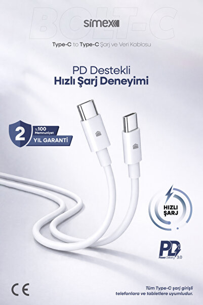 Simex 60W USB-C Samsung İphone Redmi Huawei Uyumlu, Type-C Hızlı Şarj ve Veri...