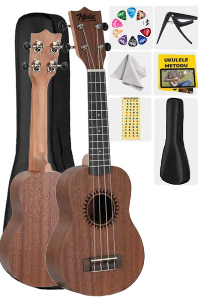Midex SPA-251 Maun Ağacı Kaliteli Soprano Ukulele Seti