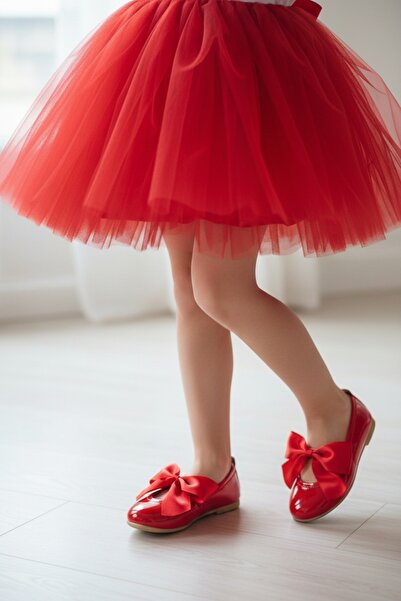 PATİK BEBE KIZ ÇOCUK KIRMIZI RUGAN PAPYON FİYONKLU ORTOPEDİK ŞIK BABET