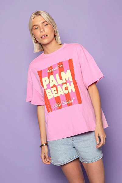 The Champ Clothing Women's Oversized T-Shirt Blush Coast Printed Pink – Crew ...