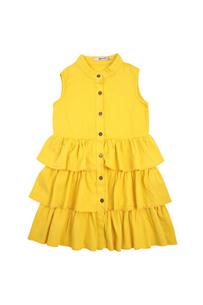 MODJEANS - Rochie pentru fete, galbenă, bumbac, straturi, fără mâneci, 152 cm