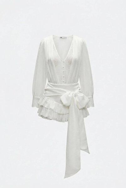 Love Fab Parlak Dante Kumaş Transparan Fırfırlı Şortlu Elbise