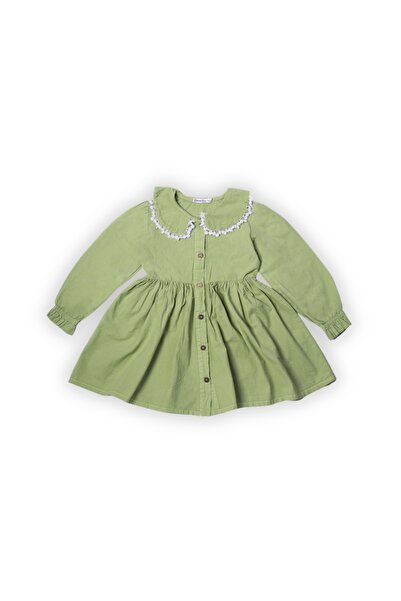 Bonito Rochie pentru fete, bumbac, guler cu volane, verde, 122 cm