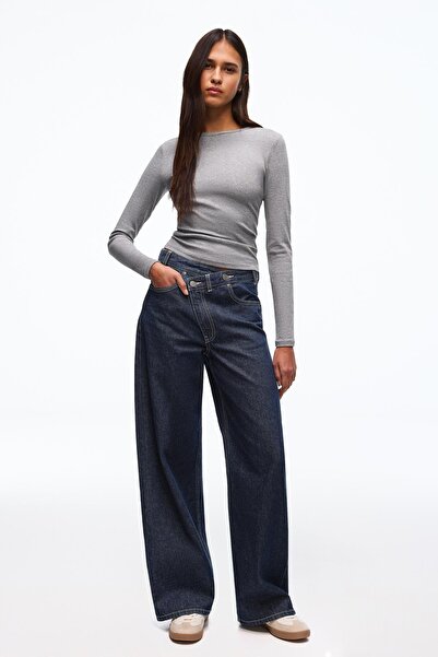 Bershka Çapraz belli geniş paça jean