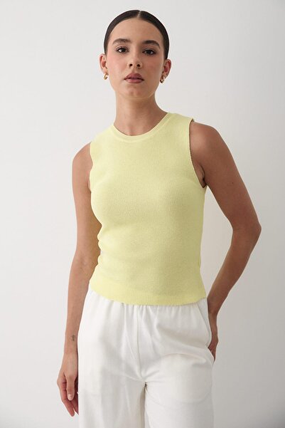 JASTE Kadın Sarı Kolsuz Bisiklet Yaka Triko Atlet