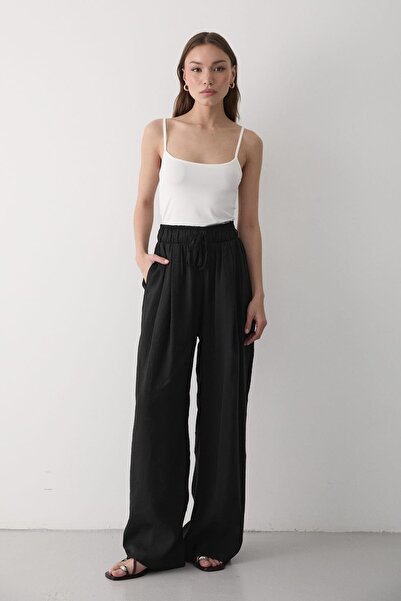 JASTE Women's Elastic Waist Wide Leg Palazzo Pants Black