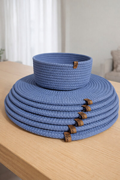 Naspar 6 قطع من الأواني الزرقاء النيلي وسلة واحدة / خدمة أمريكية ومستلزمات ال...