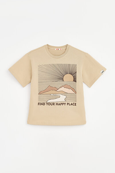 MODJEANS Tricou, bumbac, cu imprimeu, bej, 164 CM