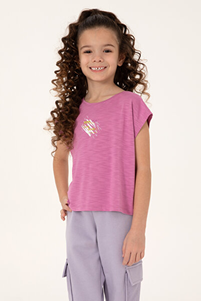 U.S. Polo Assn. Tricou pentru fete violet cu gâtul rotund 50284354-VR037