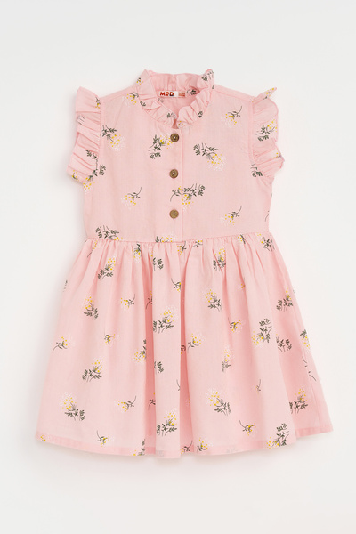 MODJEANS Dress for Girls, MODJEANS, Floral Print, Ruffles, Cotton, Pink, 110 CM