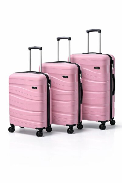 Basarideri Dalgalı Silikon 3'lü Valiz Set Toz Pembe