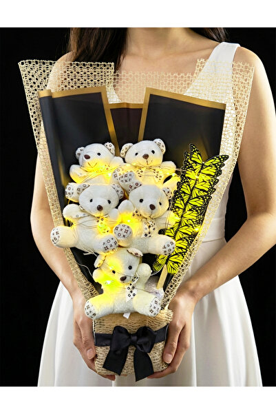 lenostra Sarı Işıklı Kelebekli Ayıcık Buketi - Sevgiliye Hediye - Dogum Gunu ...