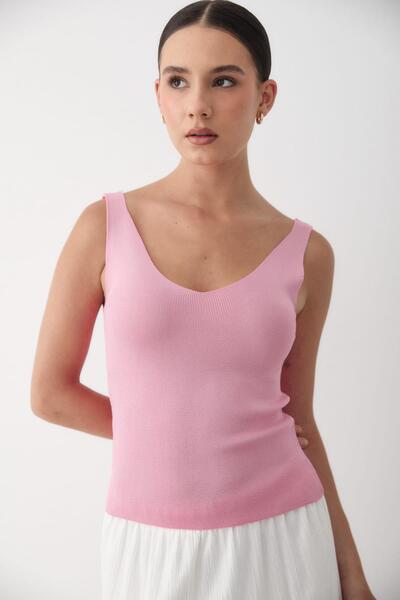 JASTE Kadın Kolsuz Kalın Askılı Kalp Yaka Triko Atlet