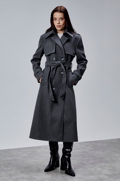 Bolivente Dark Gray Regular Windbreaker Detailed Cashmere Coat