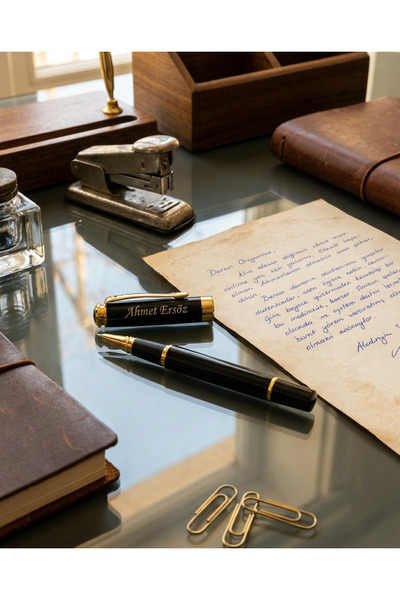 kalemhane Kişiye Özel Lüks Roller Kalem Siyah Altın Kişisel Yazılı Kutu,Hediy...