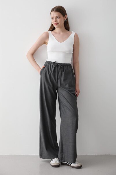 JASTE Kadın Beli Lastikli Bol Paça Palazzo Pantolon