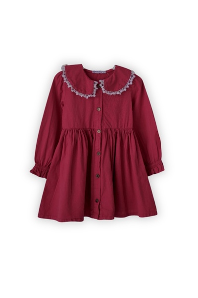 Bonito Rochie pentru fete, bumbac, guler cu volane, vișinie, 122 cm