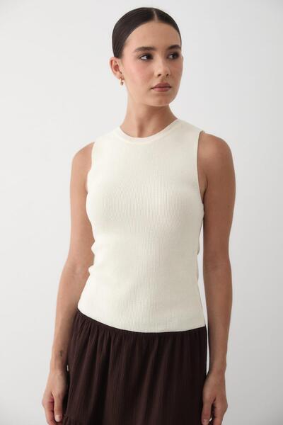 JASTE Tricotaj fără mâneci pentru femei guler rotund Atlet CREAM