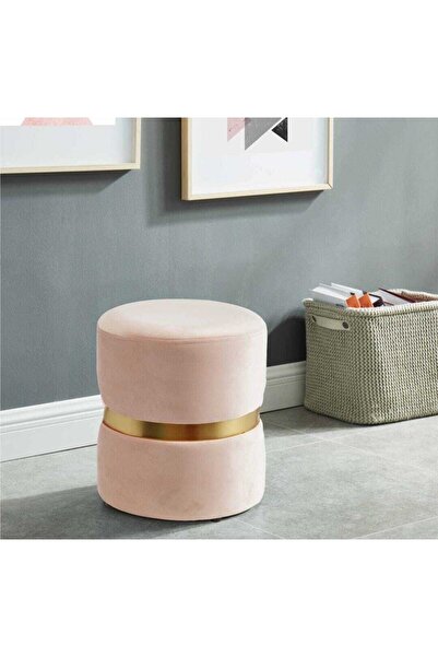 elissa home Prada Puf - Krem - Spor Dikişli Gold Detaylı Silinebilir Kadife K...