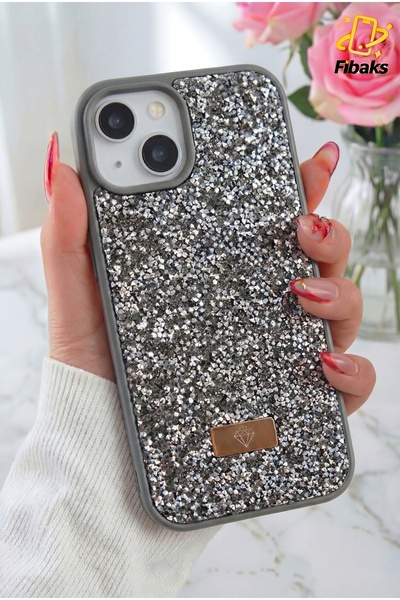 Fibaks حافظة متوافقة مع هاتف آيفون 13 - 14 - 15 بتصميم مخملي ماسي وحجر رمادي ...