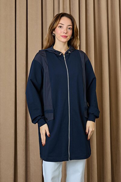 Puane Kadın Kapüşonlu Basic Tunik - 10733TUN - NAVY
