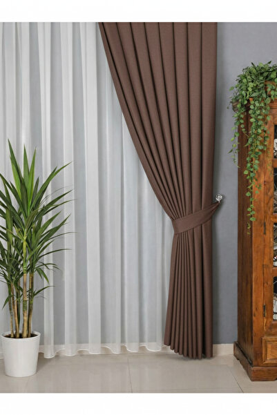 Wowlays Home Kahverengi Pileli Fon Perde Kadifemsi Kumaş Yüksek Kalite Tek Kanat