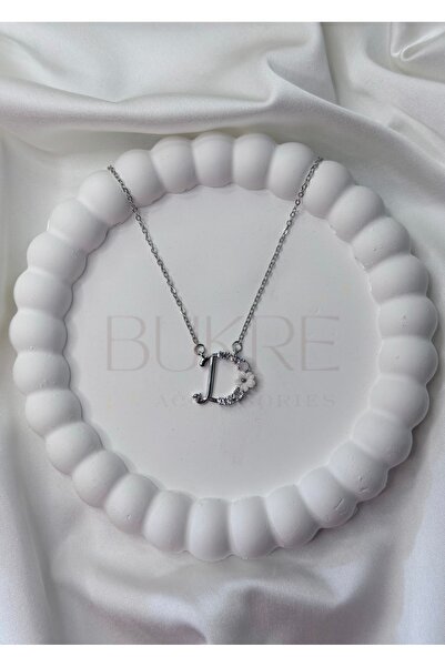 stainles steel Paslanmaz Çelik Silver Mor-Pembe Zirkon Taşlı Çiçekli D Harfi ...