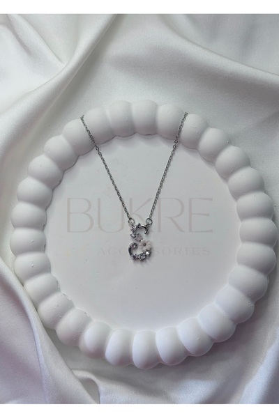 staınless steel Paslanmaz Çelik Silver Mor-Pembe Zirkon Taşlı Çiçekli S Harfi...