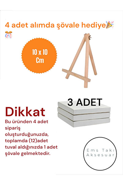Ems Takı Aksesuar 3 adet 10x10 arkadan zımbalı kaliteli mini tuval 4lü alımda...