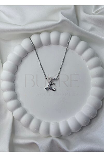 stainles steel Paslanmaz Çelik Silver Mor-Pembe Zirkon Taşlı Çiçekli E Harfi ...