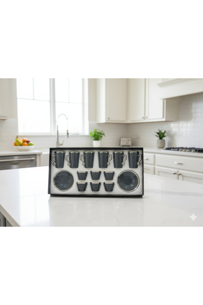 Generic طقم أكواب شاي مع الصحون وفناجين قهوة بتصميم جذاب 18 قطعة